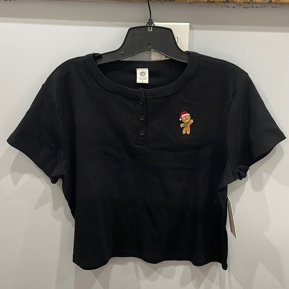 La Luna 100% Cotton Mid Length  Black T shirt NWT
